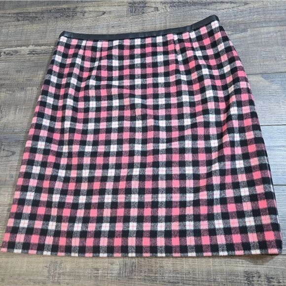 Talbots Pink Gray Black checked plaid skirt faux leather trim Valentines ❤️size8 - Picture 9 of 12